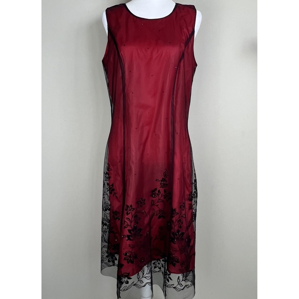 Y2K Vintage Red Black Mesh Dress Womens 10 Whimsigoth Velvet‎ Details Valentines